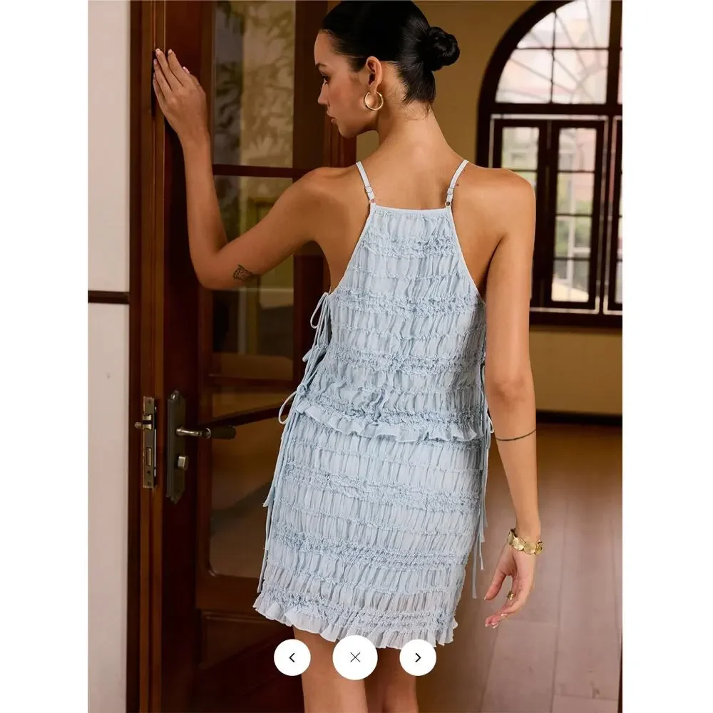 NWT Commense Textured Fabric Side Strap Half Skirt Set Sz M